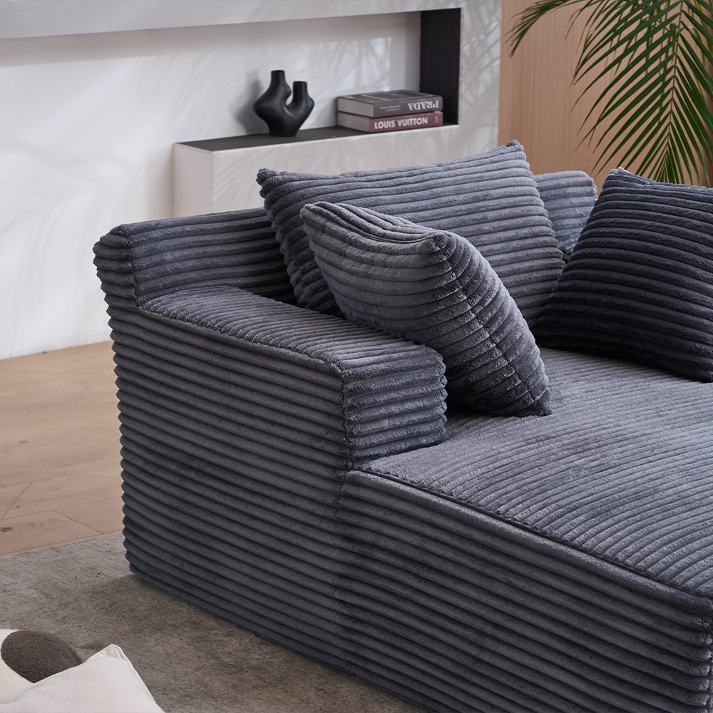 Longue Chair W/Throw Pillows & Armrests Grey For Living Room