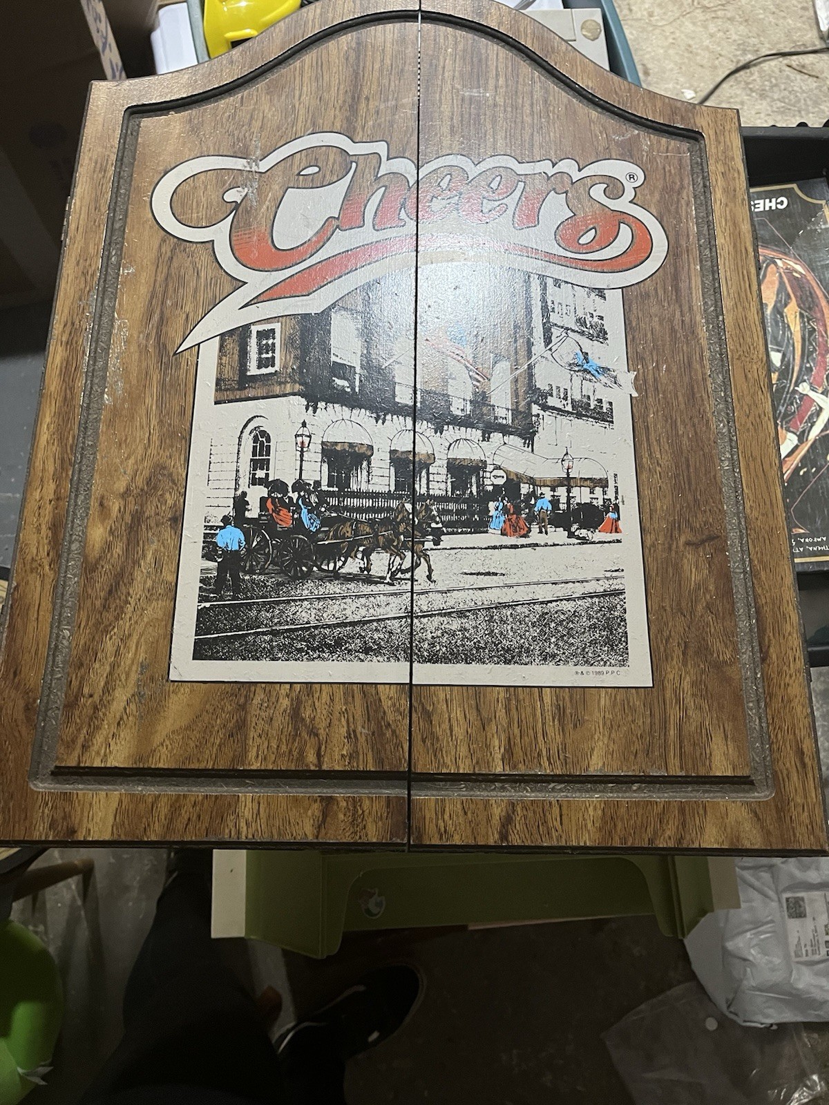 Cheers TV Show Vintage Dart Board Cabinet Wood Man Cave Wall Game Room Garage