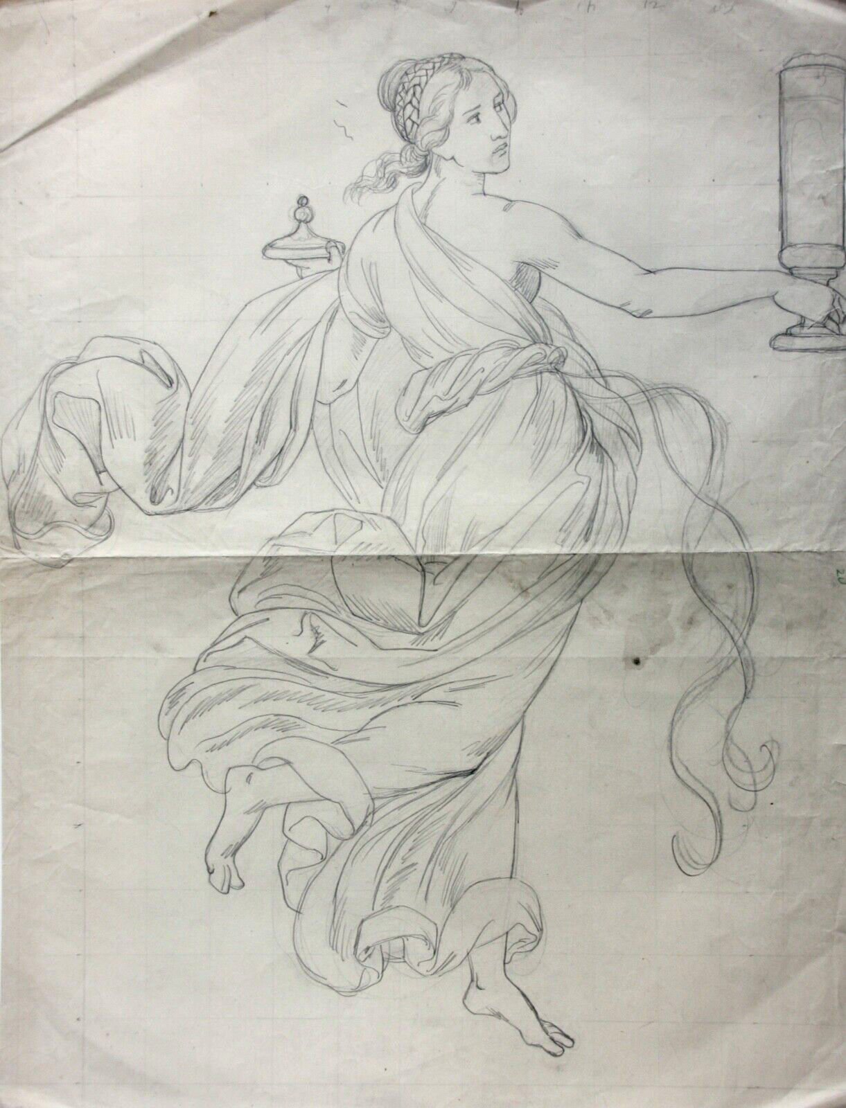 Female Allegory, Dancer, Classicist Drawing Squared 19th century