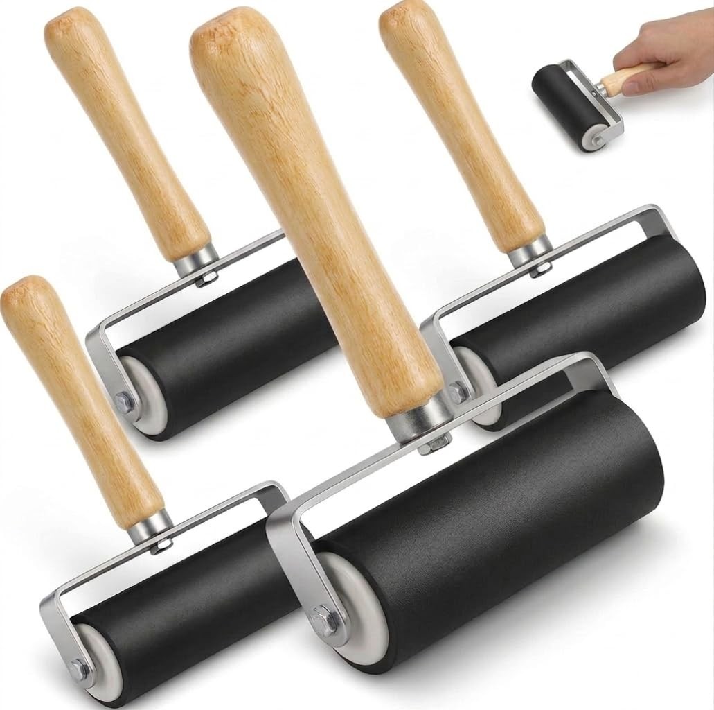 Ciieeo 4 Pcs Brayer Roller Set - Rubber Brayer Rollers for Printmaking