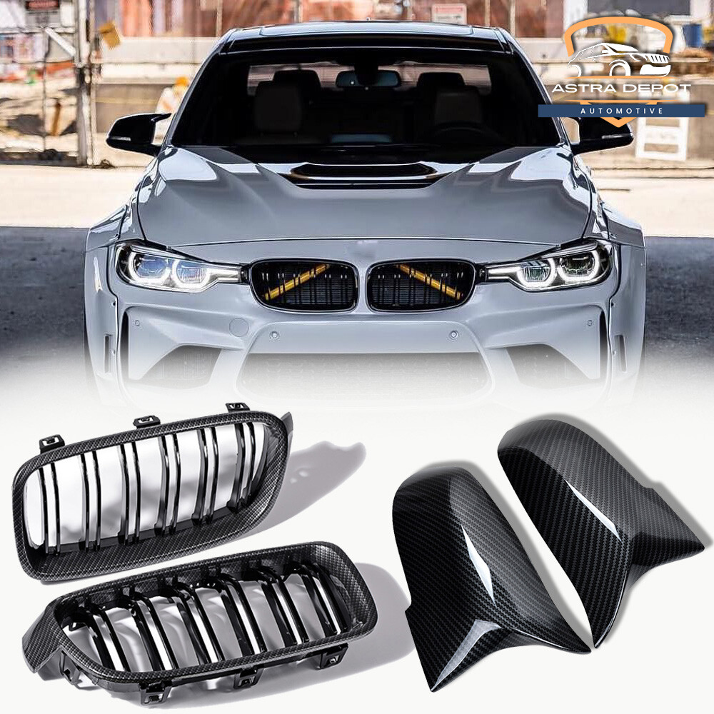 Side Mirror Caps w/Carbon Fiber Kidney Grill For 12-18 BMW 3-Series F30 F31 320i