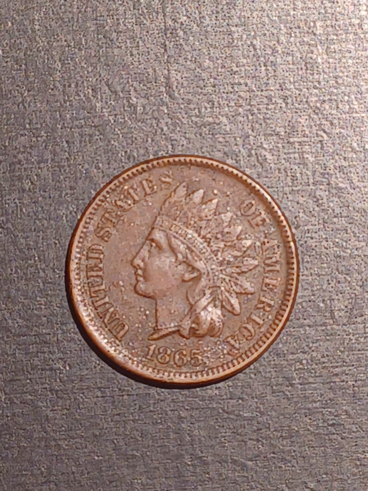 1865 Indian Cent Cud On Reverse Top Rim