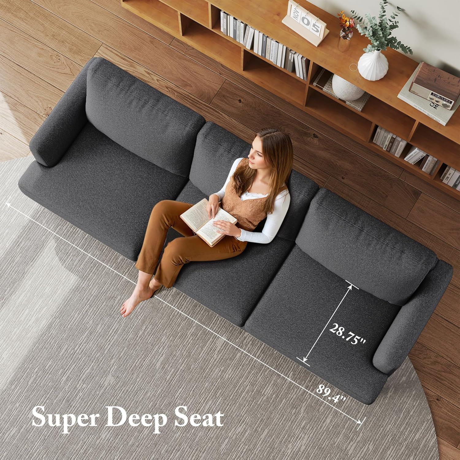3 Seater Sofa Couch with Deep Seats, 89" Mid Century Modern Upholstered Sofa wit