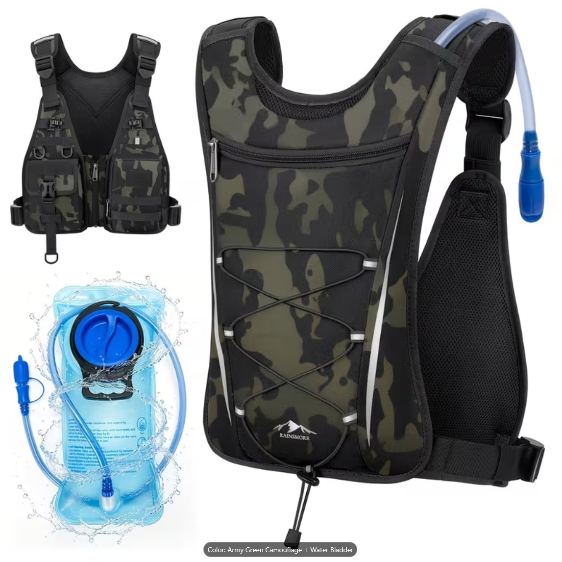 Premium Hydration Backpack Running Hiking Cycling Water Bladder Green Camouflage