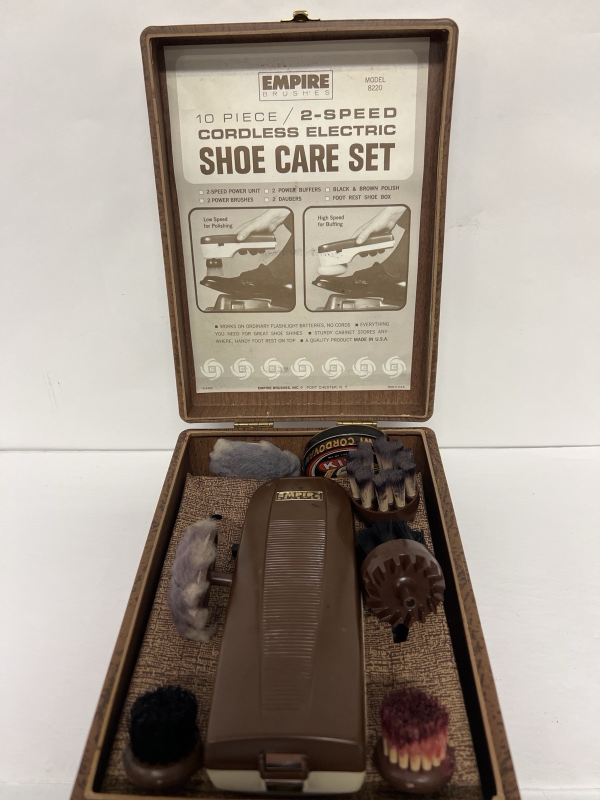 Vintage Empire Electric Shoe Care Set 10pc Cordless Shoe Shine Kit w Case USA