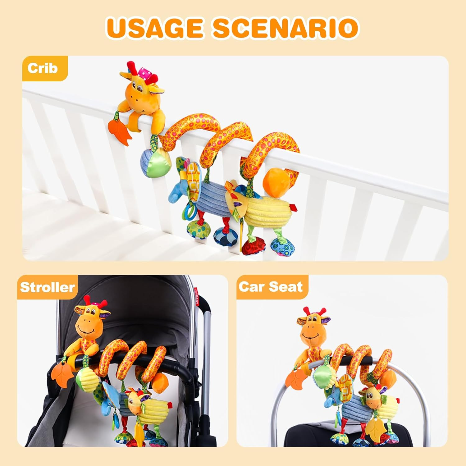 Crib Stroller Car Seat Toys for Baby 0-3-6-9-12 Months, Tummy Time Hanging Senso