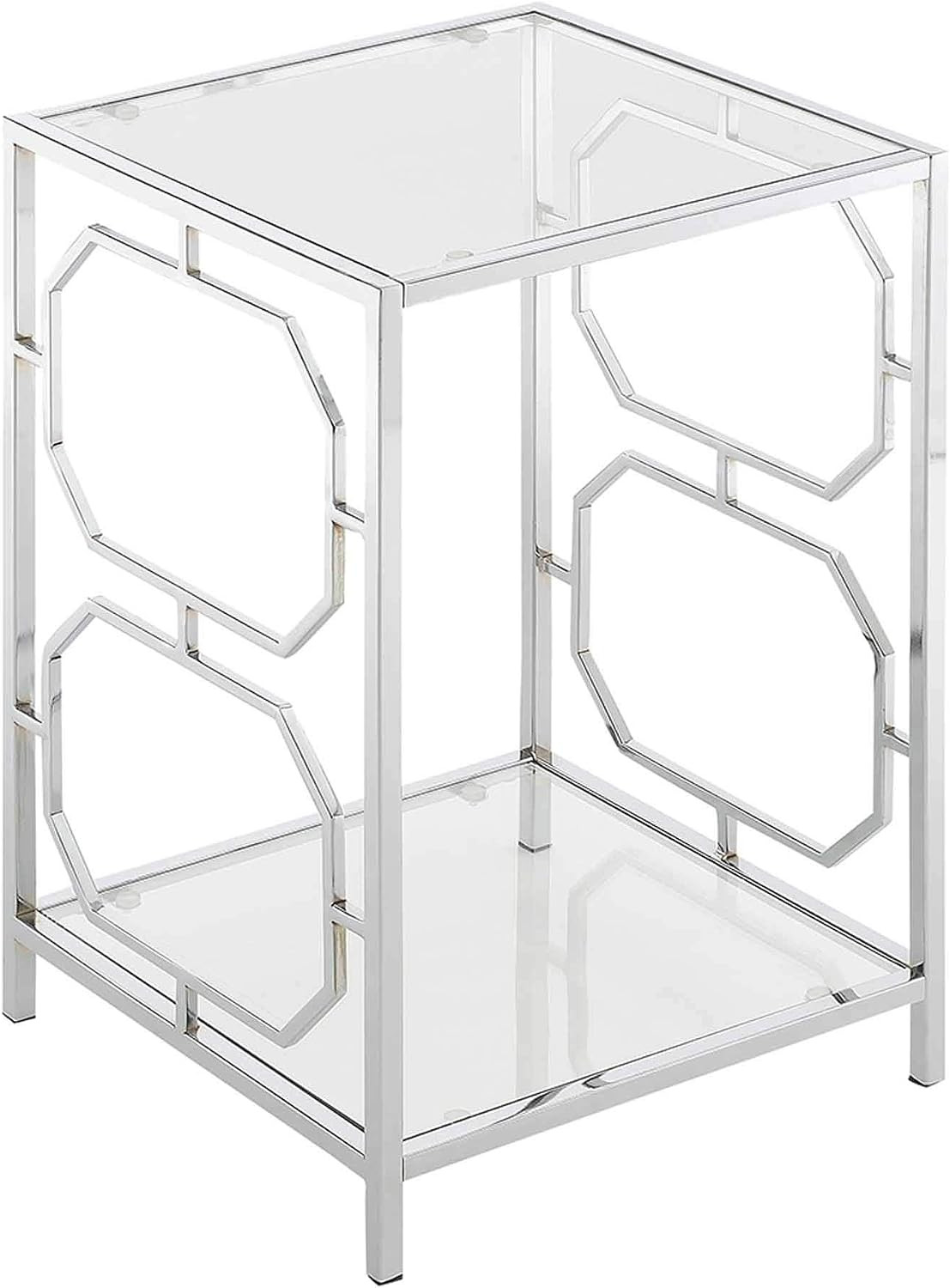 Omega Chrome End Table, Clear Glass / Chrome Frame