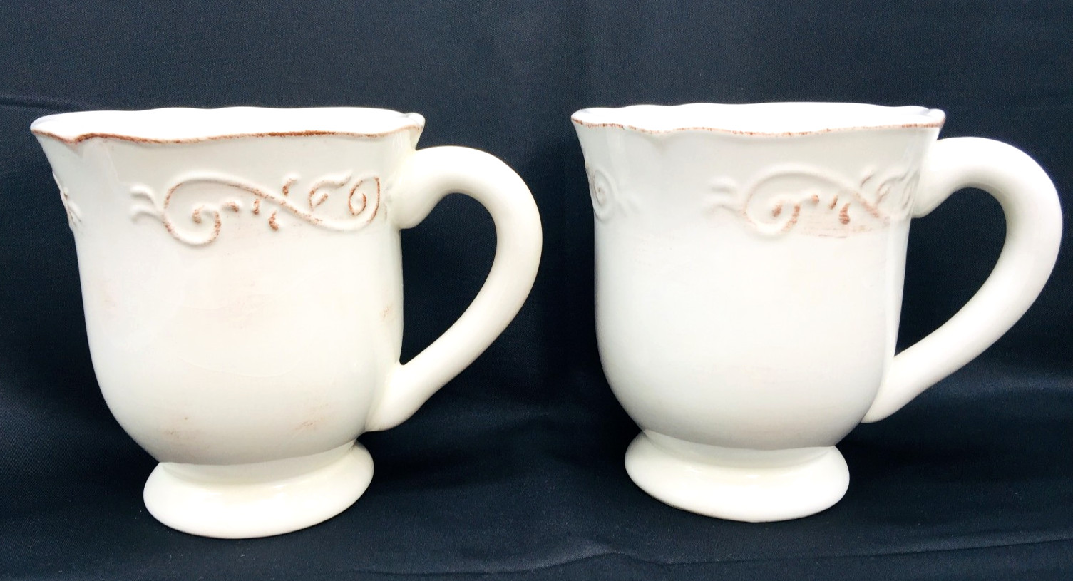 2 BAROQUE Beige By Artimino Earthenware 14 fl oz Coffee Cups Mugs - 4.5 " Tall