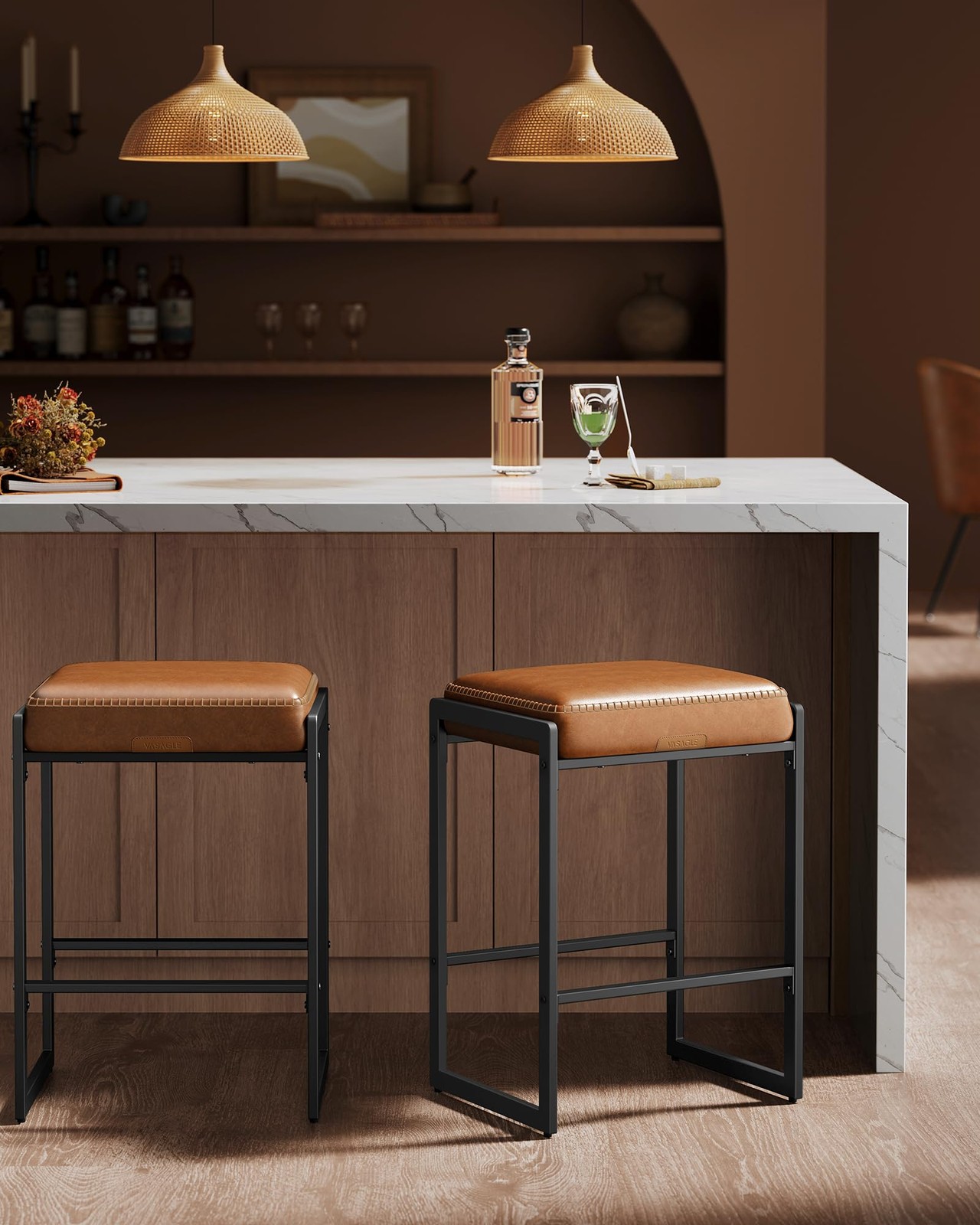 EKHO Collection - Bar Stools Set of 2, Counter Height Bar Stools, Synthetic L...