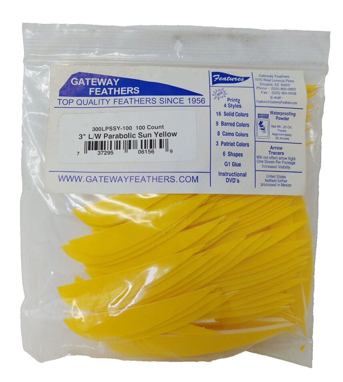 100 Pack Gateway Feathers 3" Left Wing: Parabolic Sun Yellow 300LPSSY-100