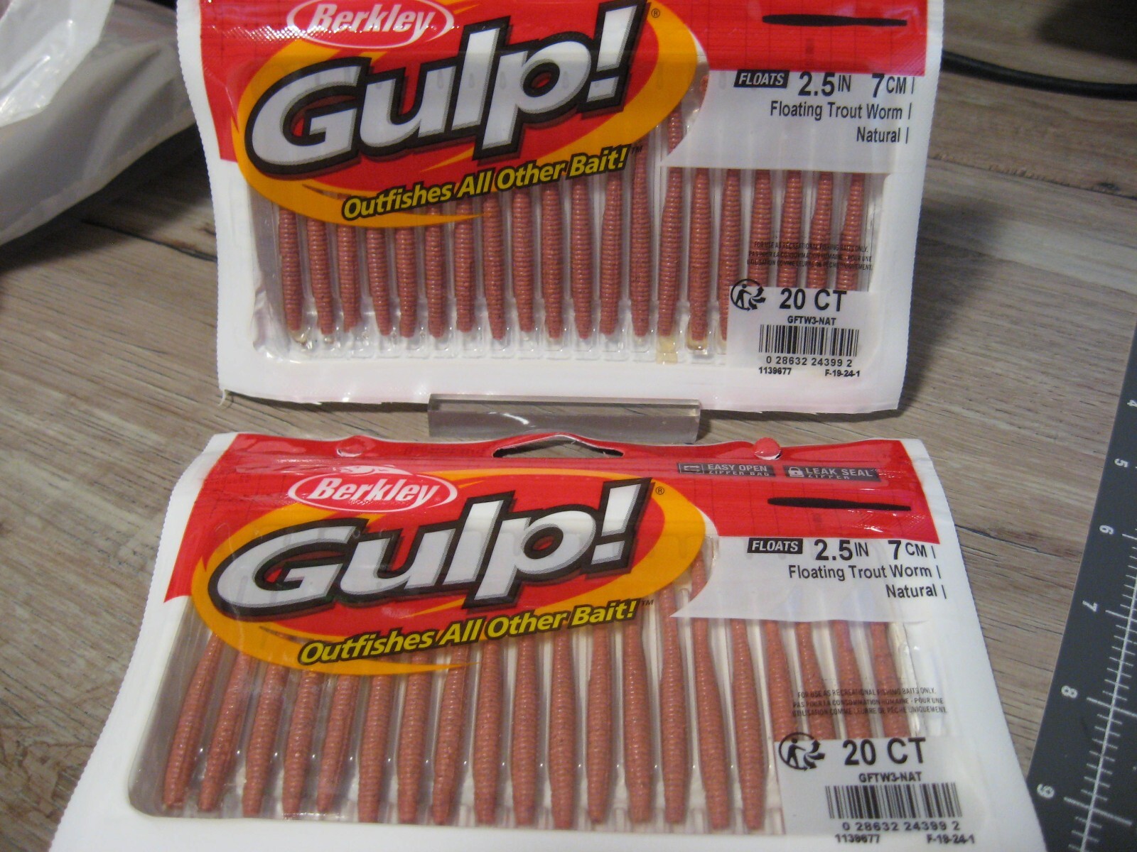 2 Packs Berkley Gulp Fishing Baits 2 1/2" Floating Trout Worm - Natural Color