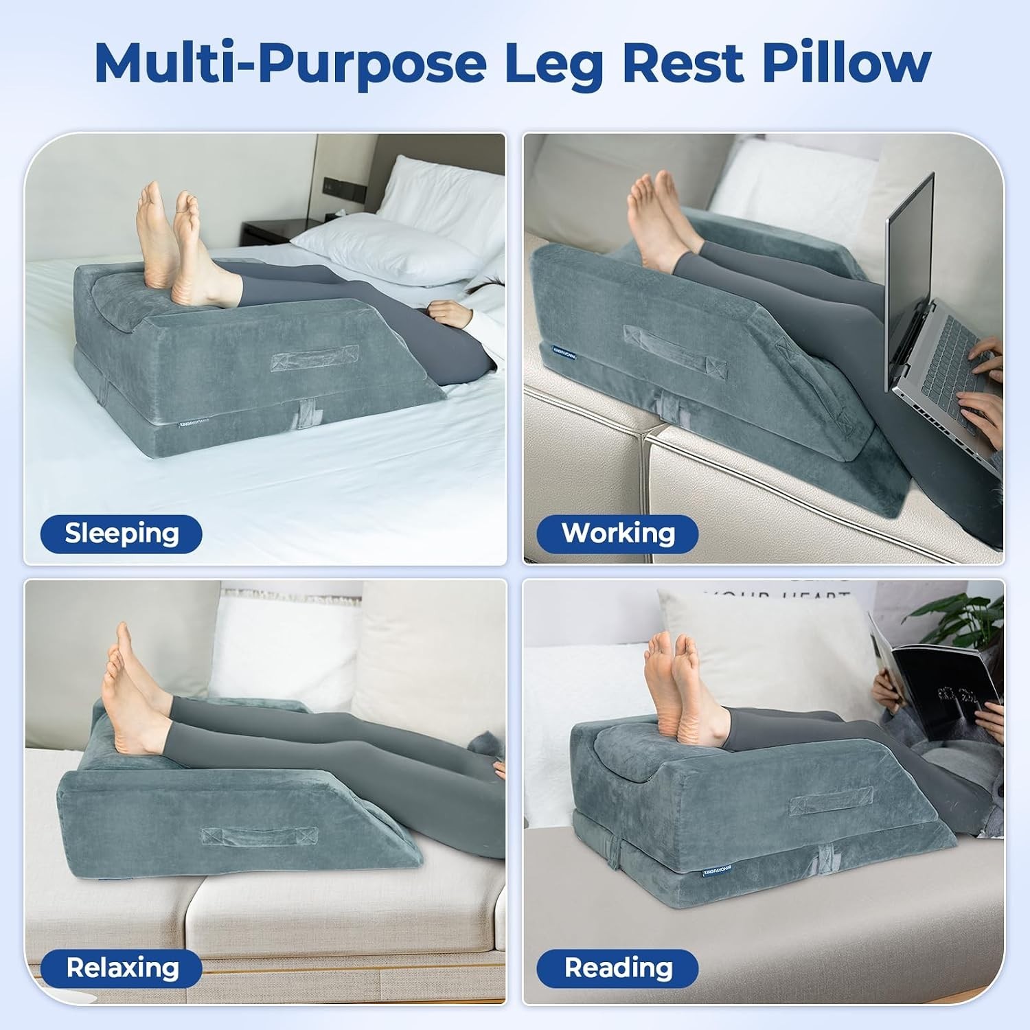 Adjustable Leg Elevation Pillow Grey Memory Foam Swelling Relief 4 Heights