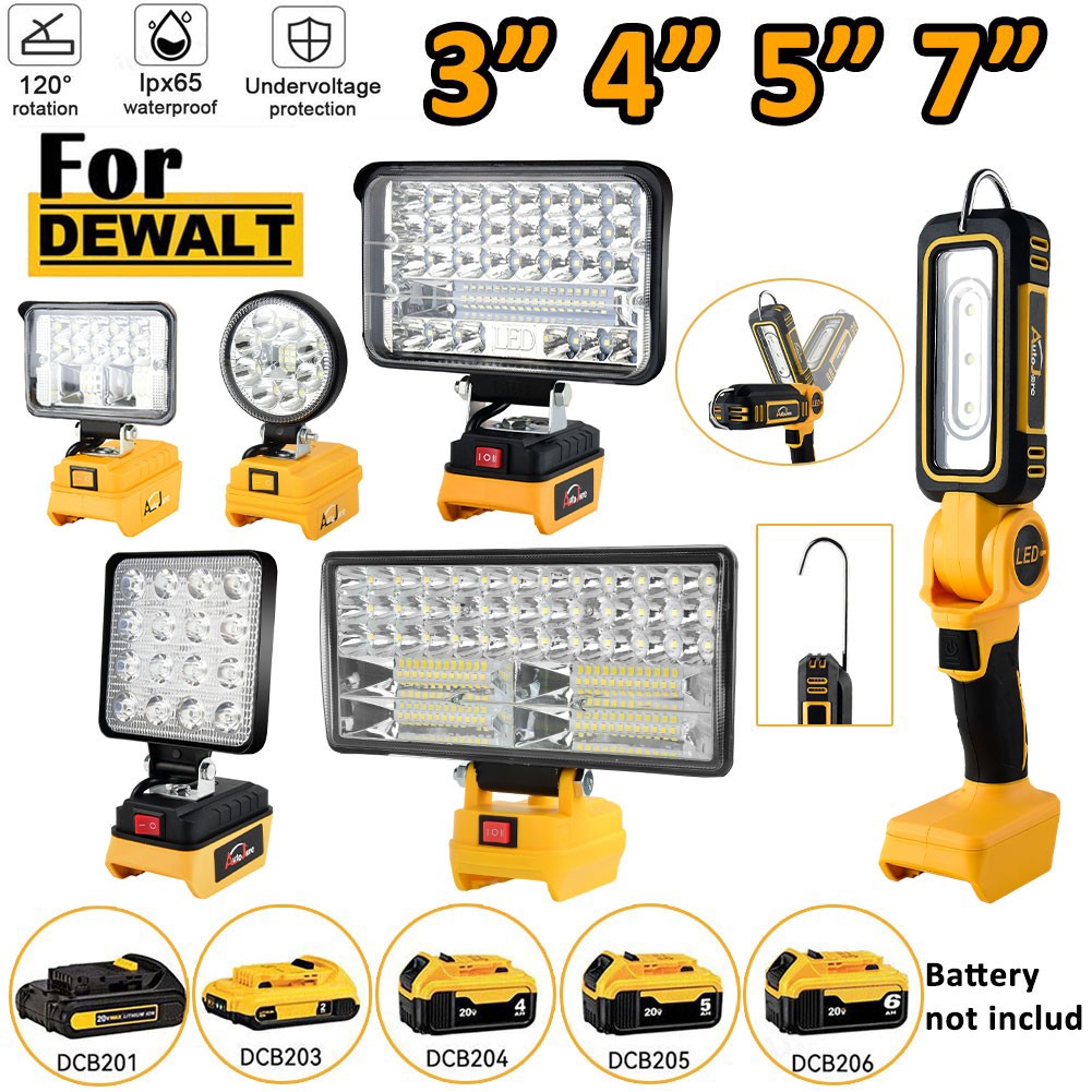 For Dewalt 18V Battery LED Work Light Workshop Camping Torch 2 USB Charger Port