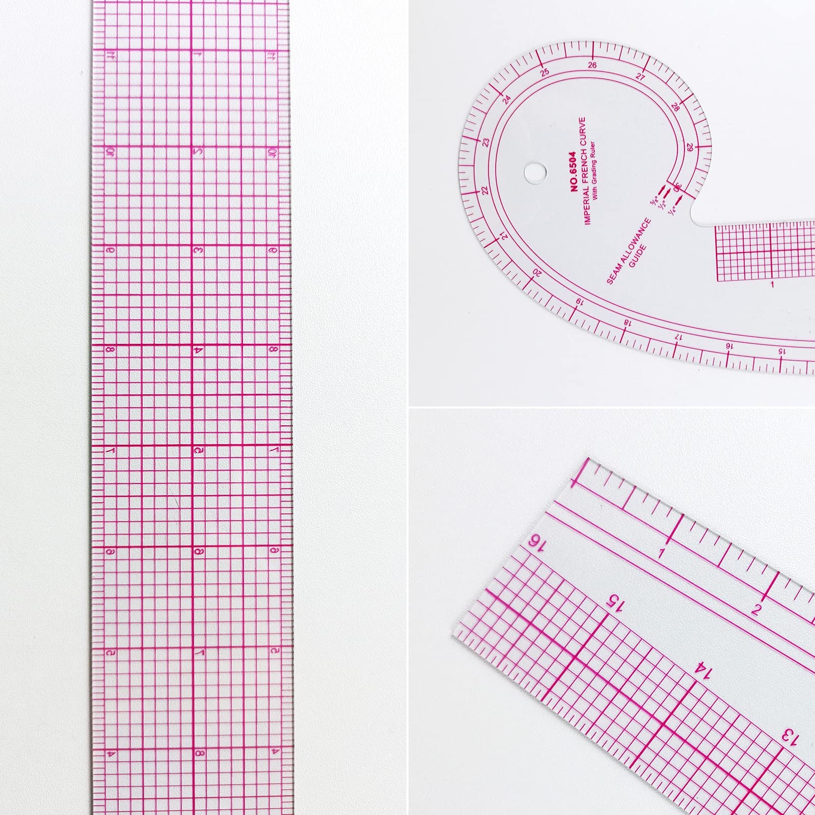 Imperial Sewing Ruler & French Curves for Pattern Making Drafting, Clear Plas...