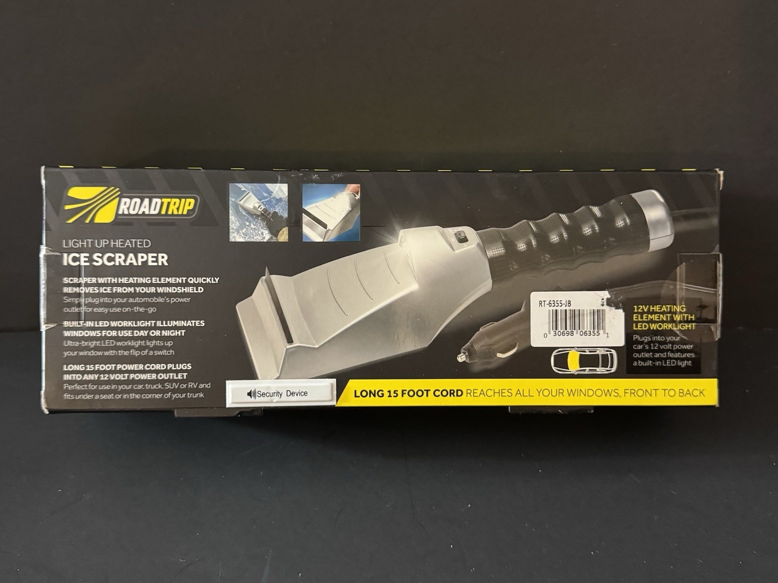 RoadTrip Windshield Ice Scraper Heated, LED Lighted, 12 Volt Adapter, 15 Ft Cord