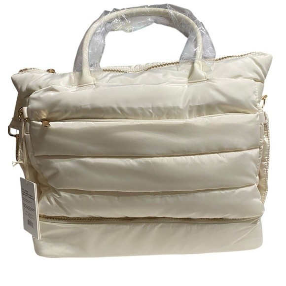 iPack Puffy Quilted Tote Bag Cream Nylon 19in Travel Carry On Laptop NWT