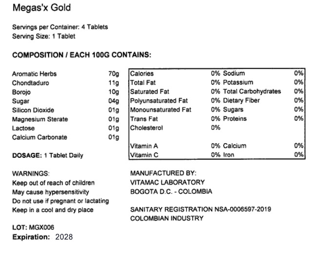 Megas'x Gold Sexual Stamina Vitamins - Increase Timing Strength Bull Like Power