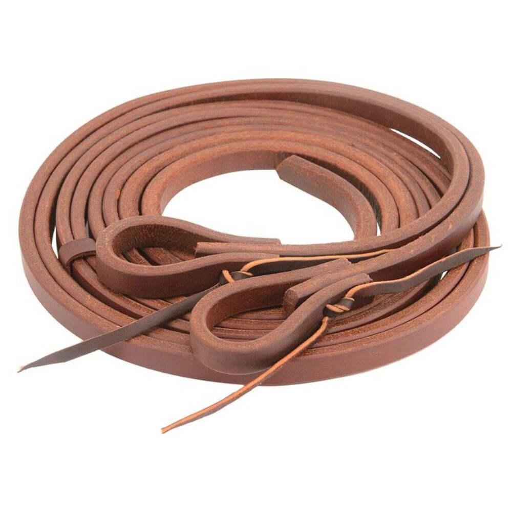 8' foot x 5/8" OILED HARNESS LEATHER SPLIT REINS w/ Water loop ends Edged sides