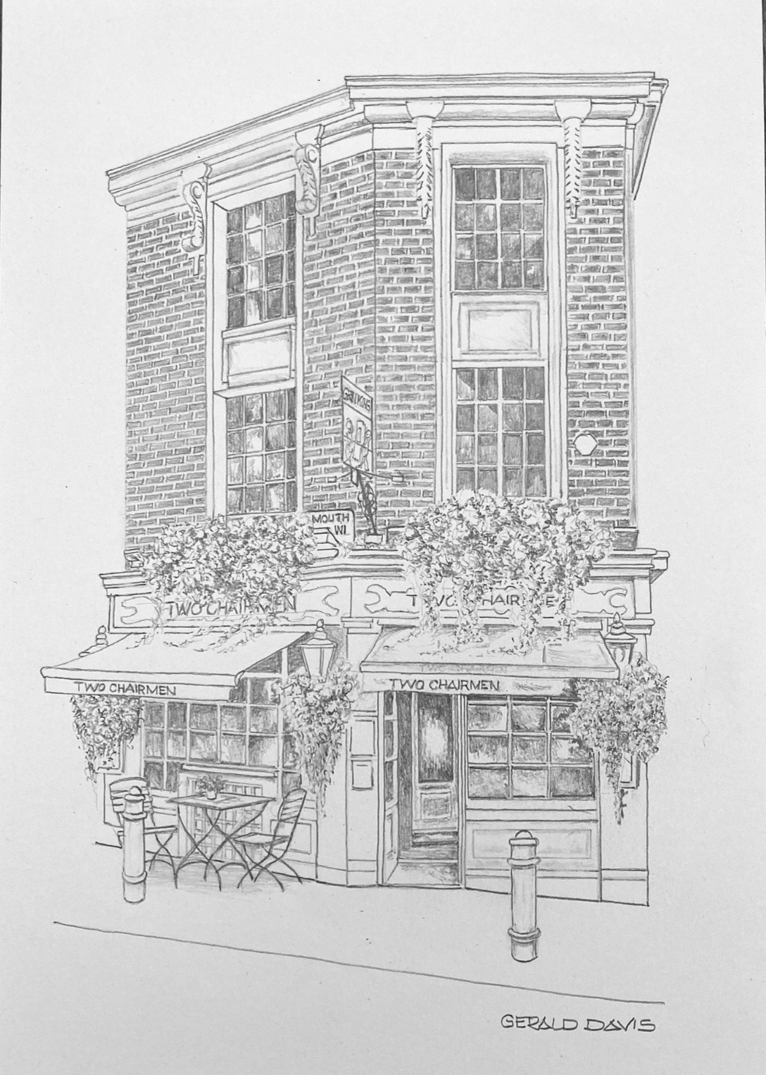 Drawings of London Pubs - Hand drawn using pencil