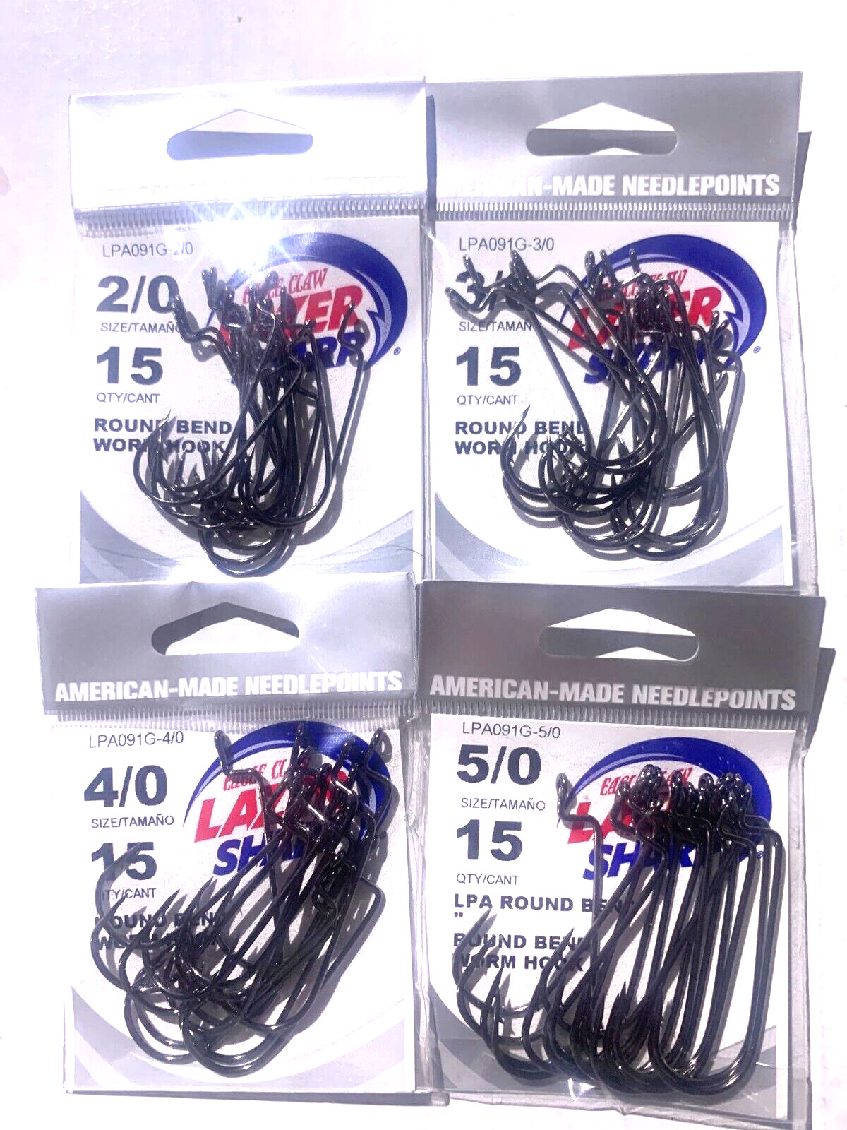 15 Eagle Claw Lazer Round Bend Worm Fish Hooks  L091G Value Pack Pick Your Size