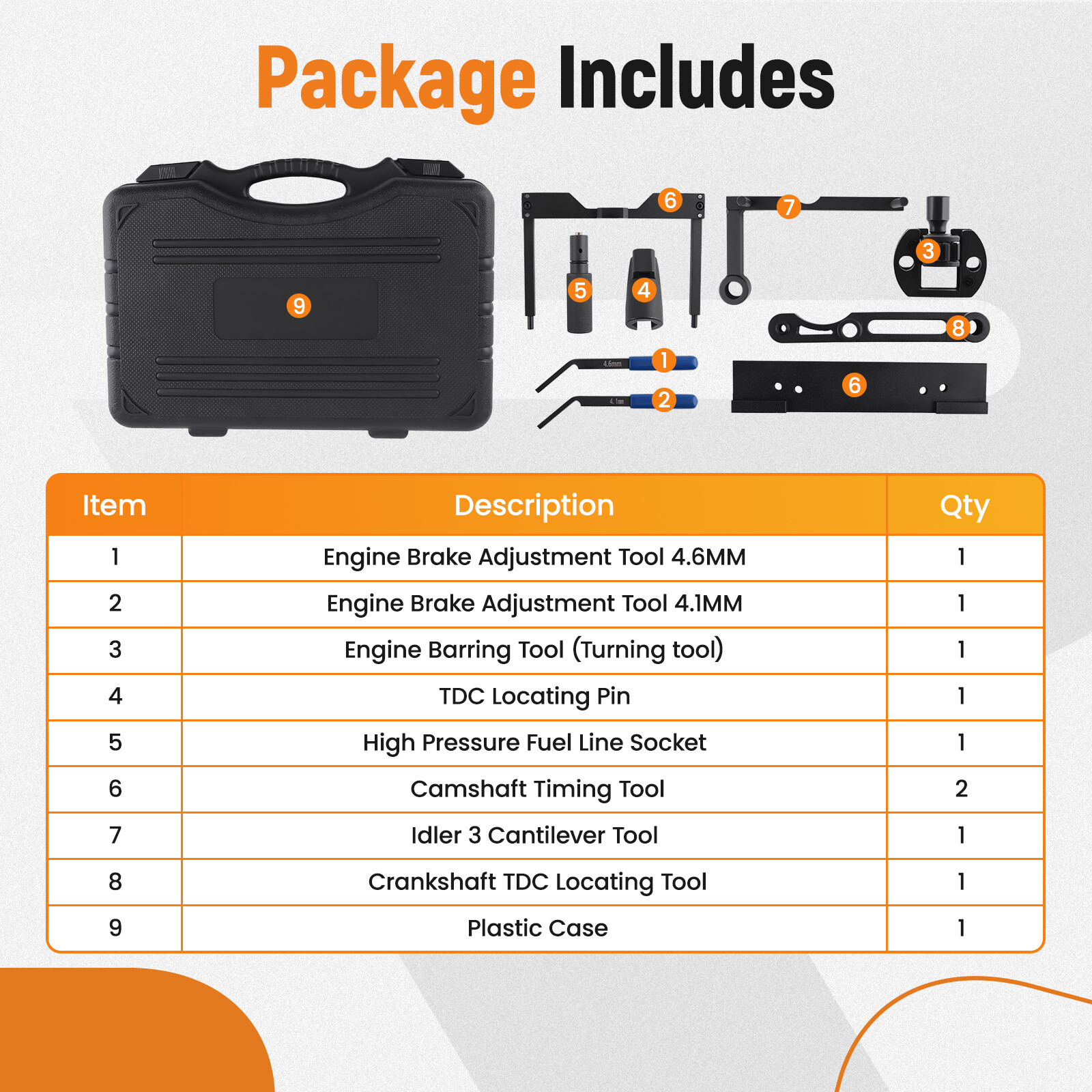 9PCS Engine Timing Tool Kit for Detroit Diesel DD15 DD13 with Storage Case