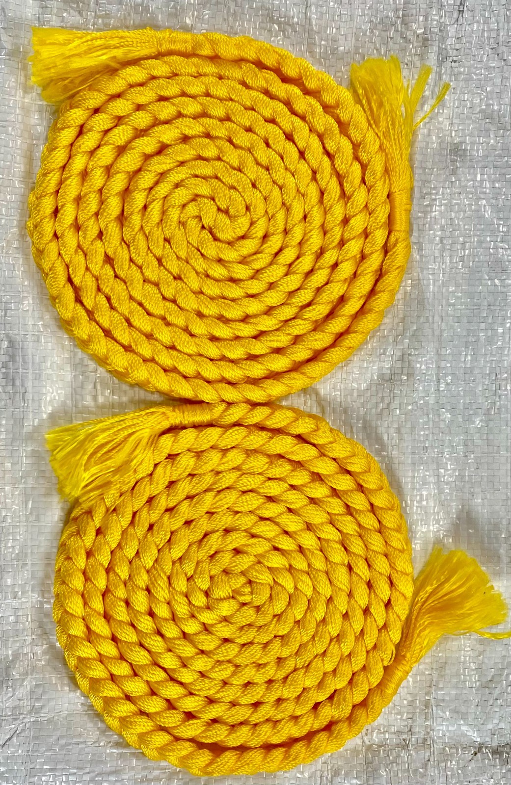 Yellow Braided Rope with Tassels (set of 2) nylon, 7+ feet long *Free Shipping*