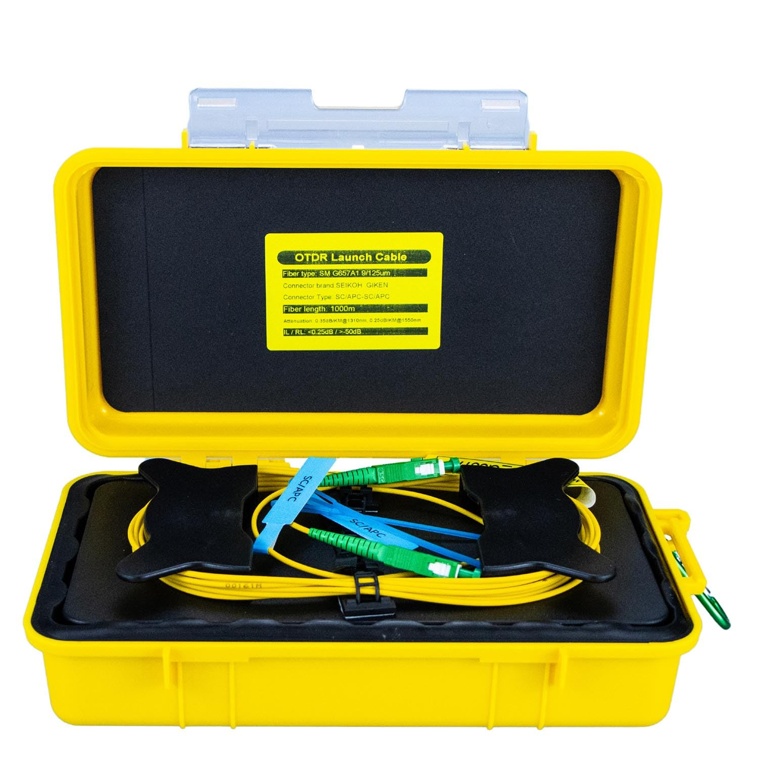 1Km SC/APC OTDR Launch Cable Box with Fiber Cleaner - Low Loss, Bend-Insensitive