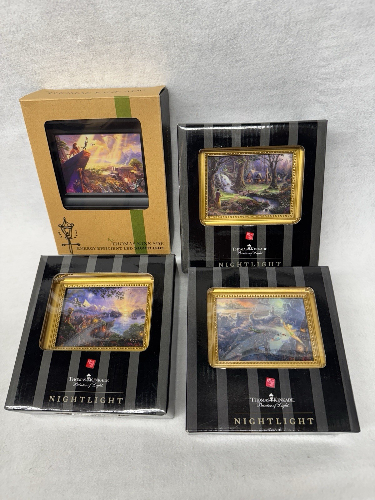 Thomas Kinkade-Peter Pan,Lion King,Snow White, Pinocchio Night Light-4X-N.I.B.!