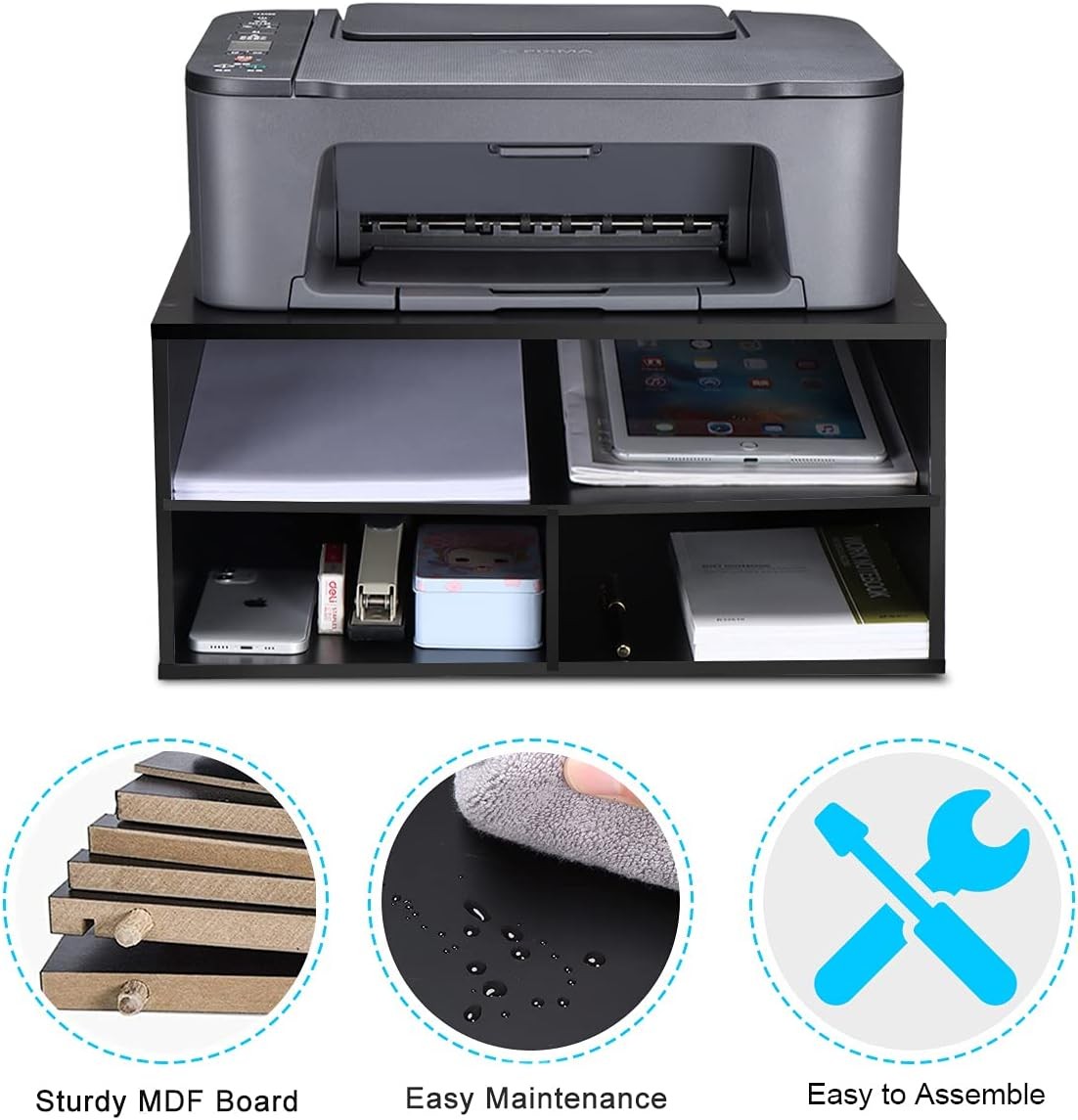 Printer Stand Desk 2 Tier Desktop Printer Stand W/ Paper Storage Printer Riser