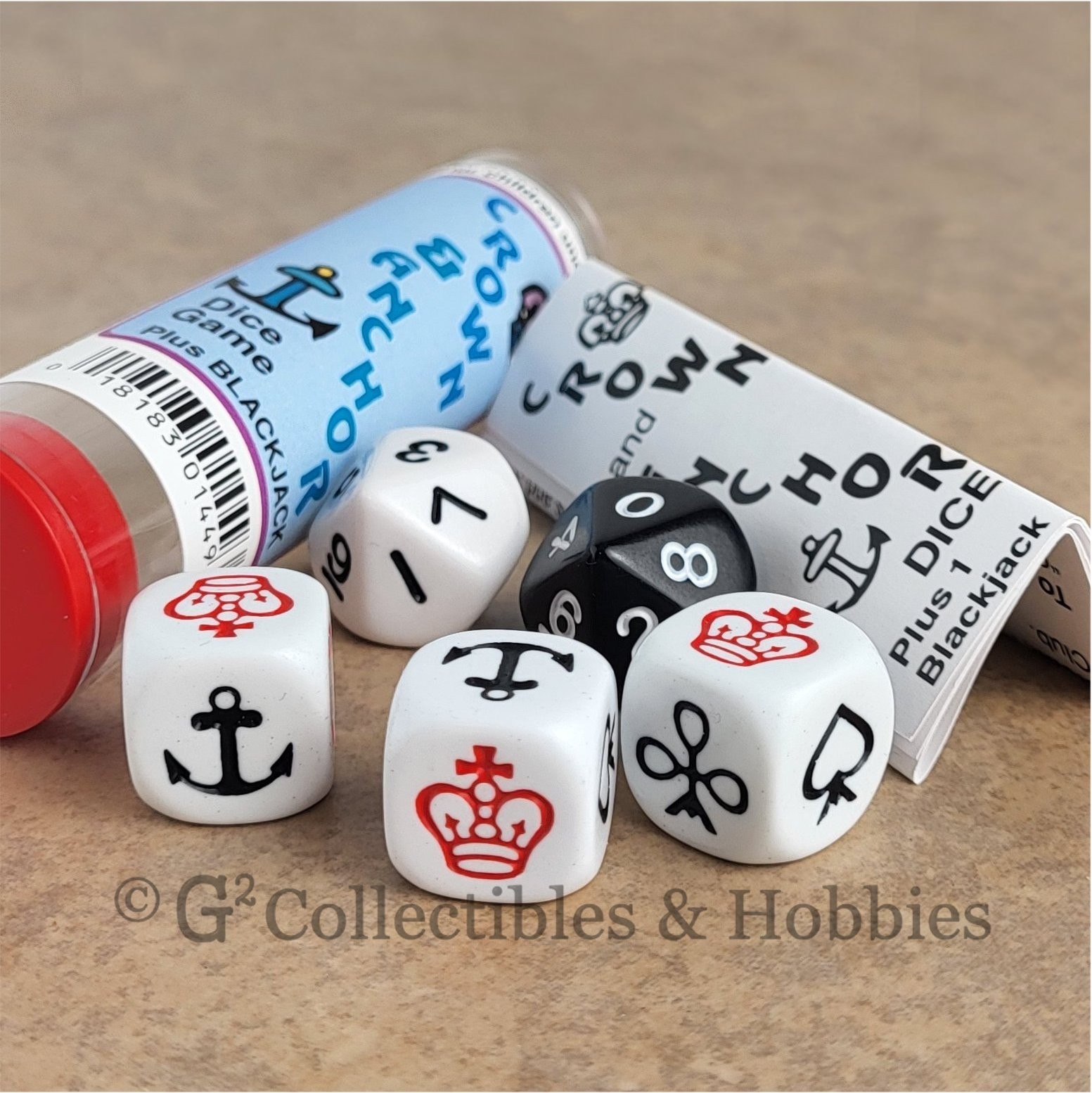 NEW Crown and Anchor Old English Gambling Game Dice Set in Tube with Extra Game