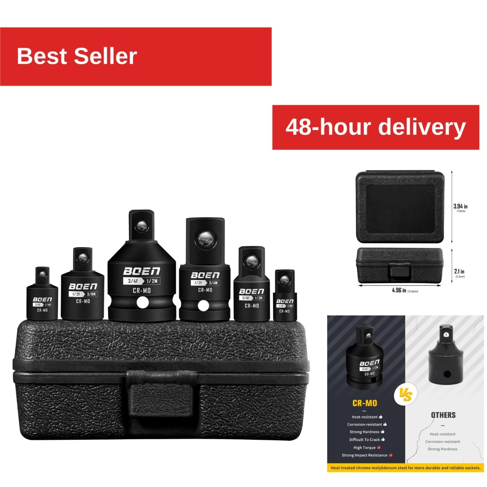 BOEN 6 Piece Impact Socket Adapter Set, Durable CR-MO Drive Reducers