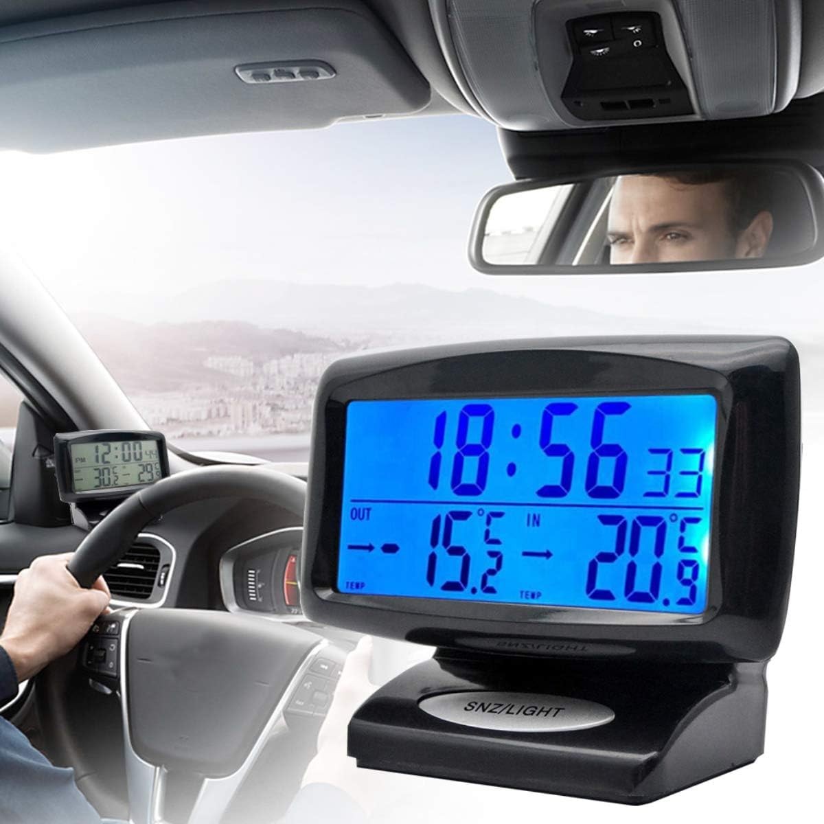 Car Indoor and Outdoor Temperature Gauge, Thermometer Electronic Clock Blue...