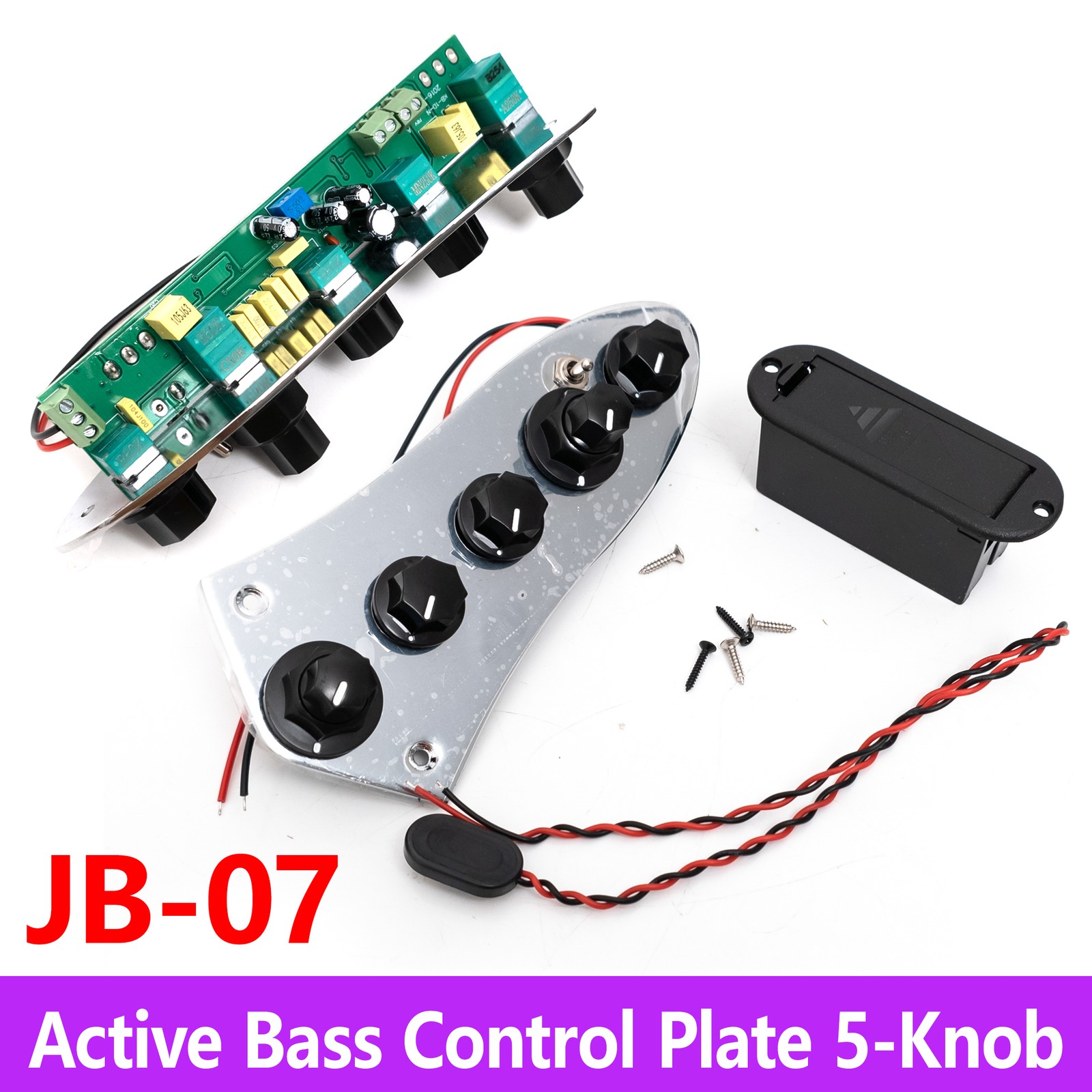 5 Knob Active Jazz Bass Control Plate 4 Band EQ Prewired with Switch Black
