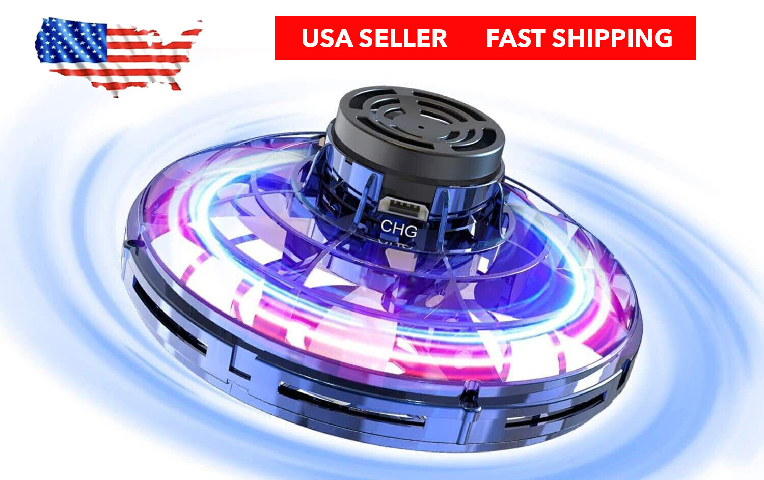 2 Pack Flying Fidget Spinner Drone Ball UFO Stress Focus Hand Fun Toy LED