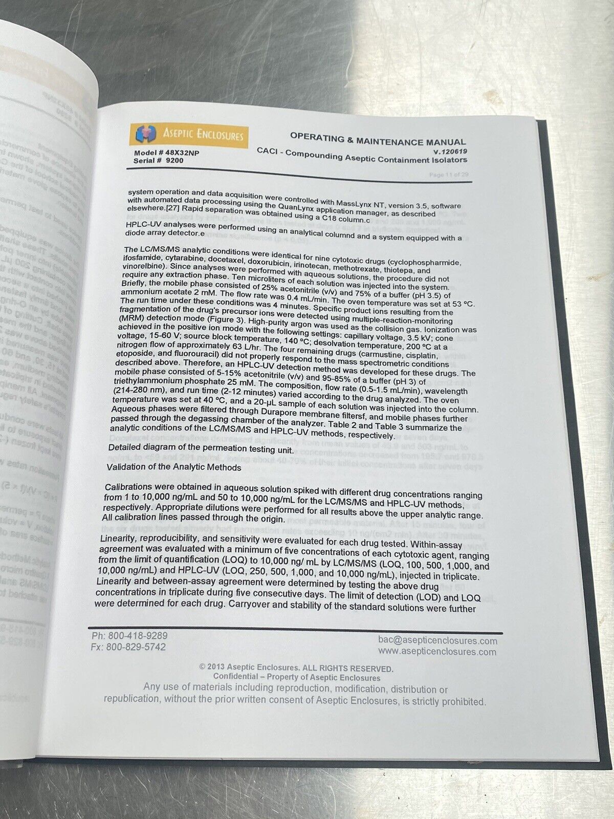 Aseptic Enclosures - Users Manual / Instructions Book