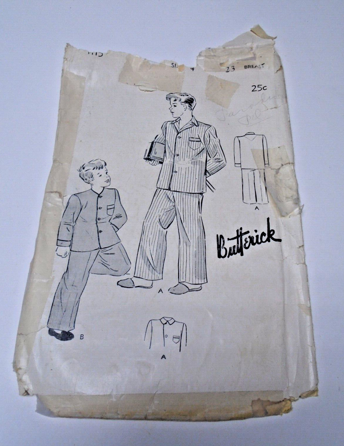 1940s Butterick 1115 Pattern Boys Pajamas Sz 4 Breast 23 Uncut