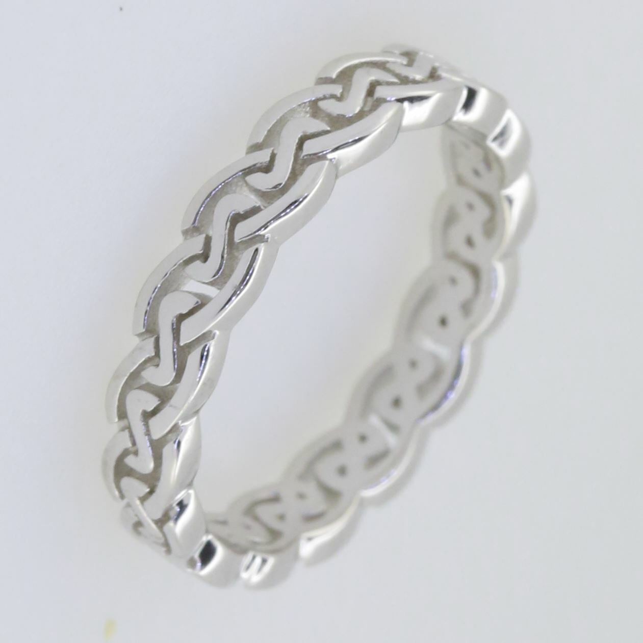 Sterling Silver 4 mm Celtic Knot Band Ring White Topaz