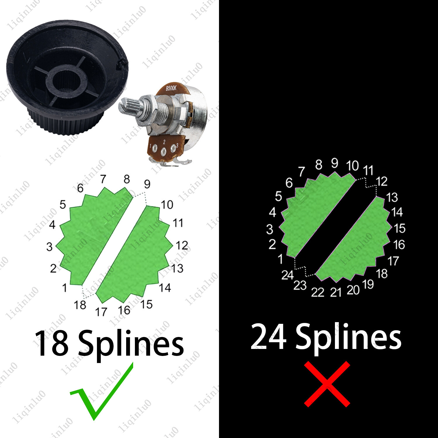 Green/ Black Numbers ST Electric Guitar Knobs Volume Tone Knob For Stratocaster
