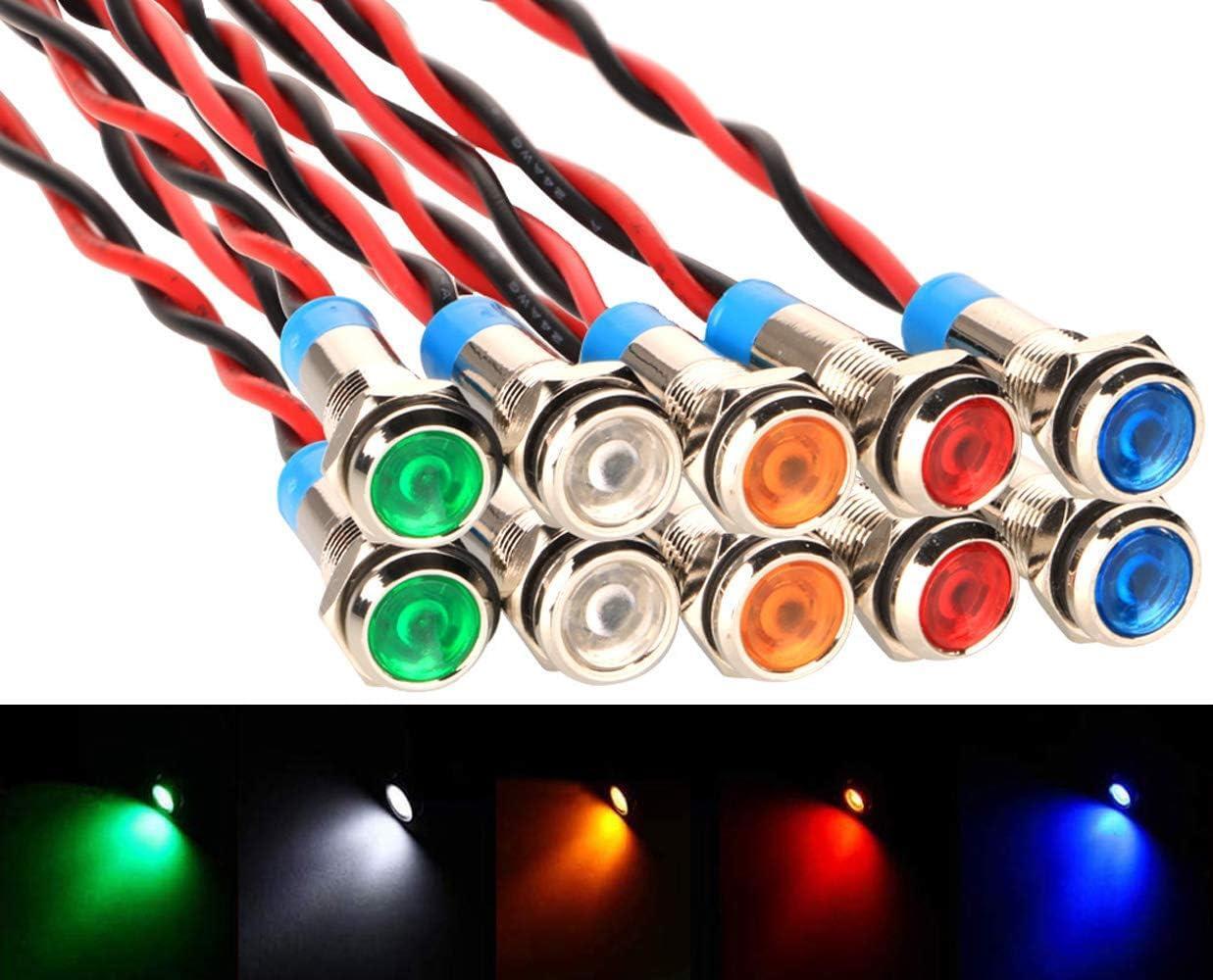 Gebildet 10pc 6mm 1/4" 12-24VDC LED Metal Indicator Light Waterproof Signal Lamp