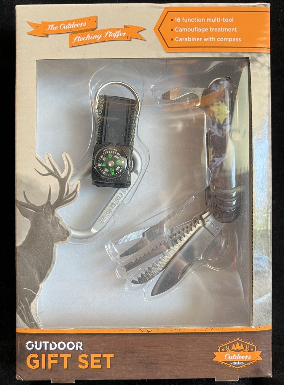 Totes Outdoor 16 function Multi Tool Carabiner with Compass Gift Set - CAMO