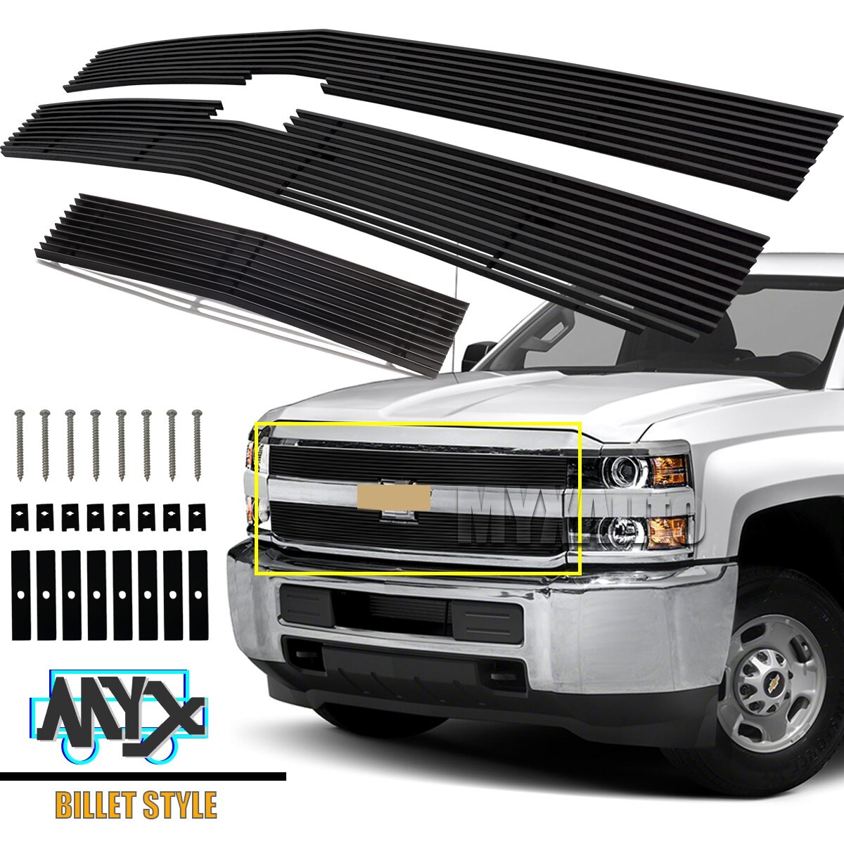 Fits 2015-19 Chevy Silverado 2500HD/3500 Billet Grille Black Front Grill Insert