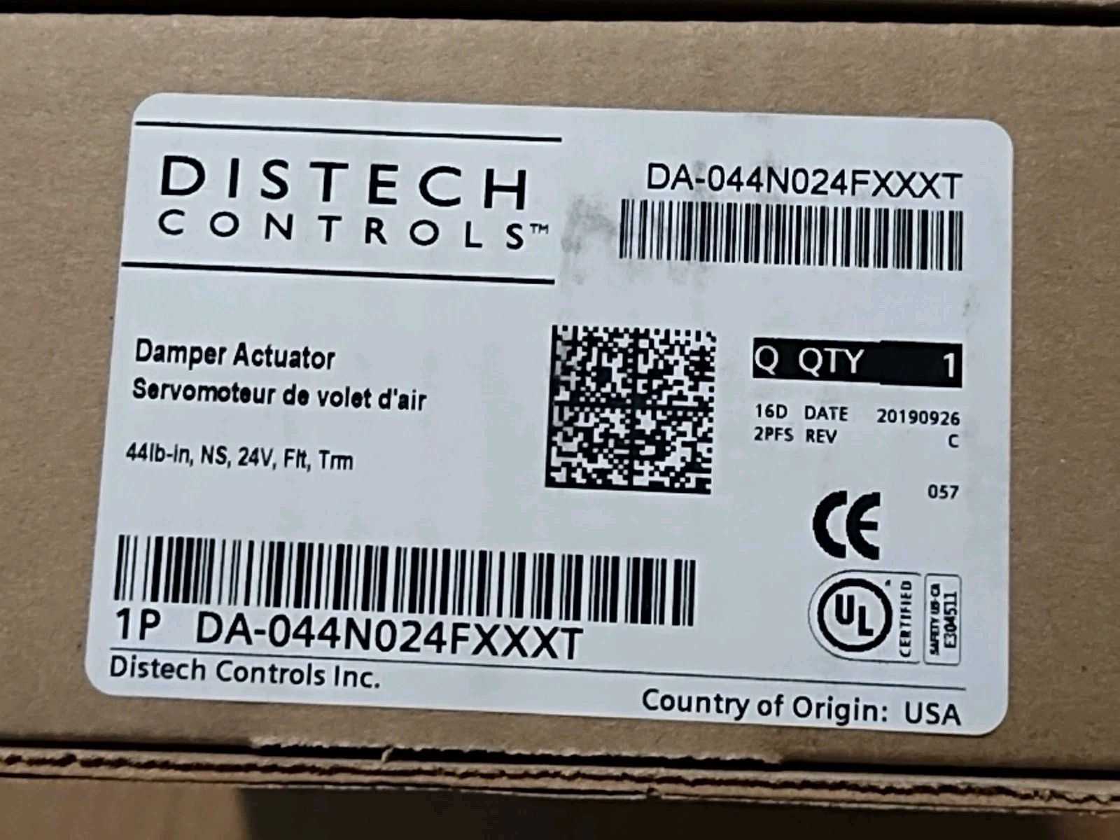 DISTECH CONTROLS ~ Damper Actuator ~ DA-044N024FXXXT ~ New