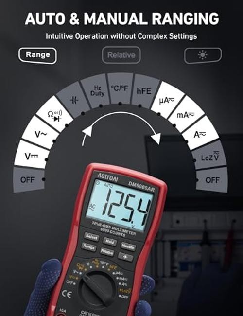 Digital Multimeter, True RMS 6000 Counts Auto-Ranging Volt Black - Multimeter
