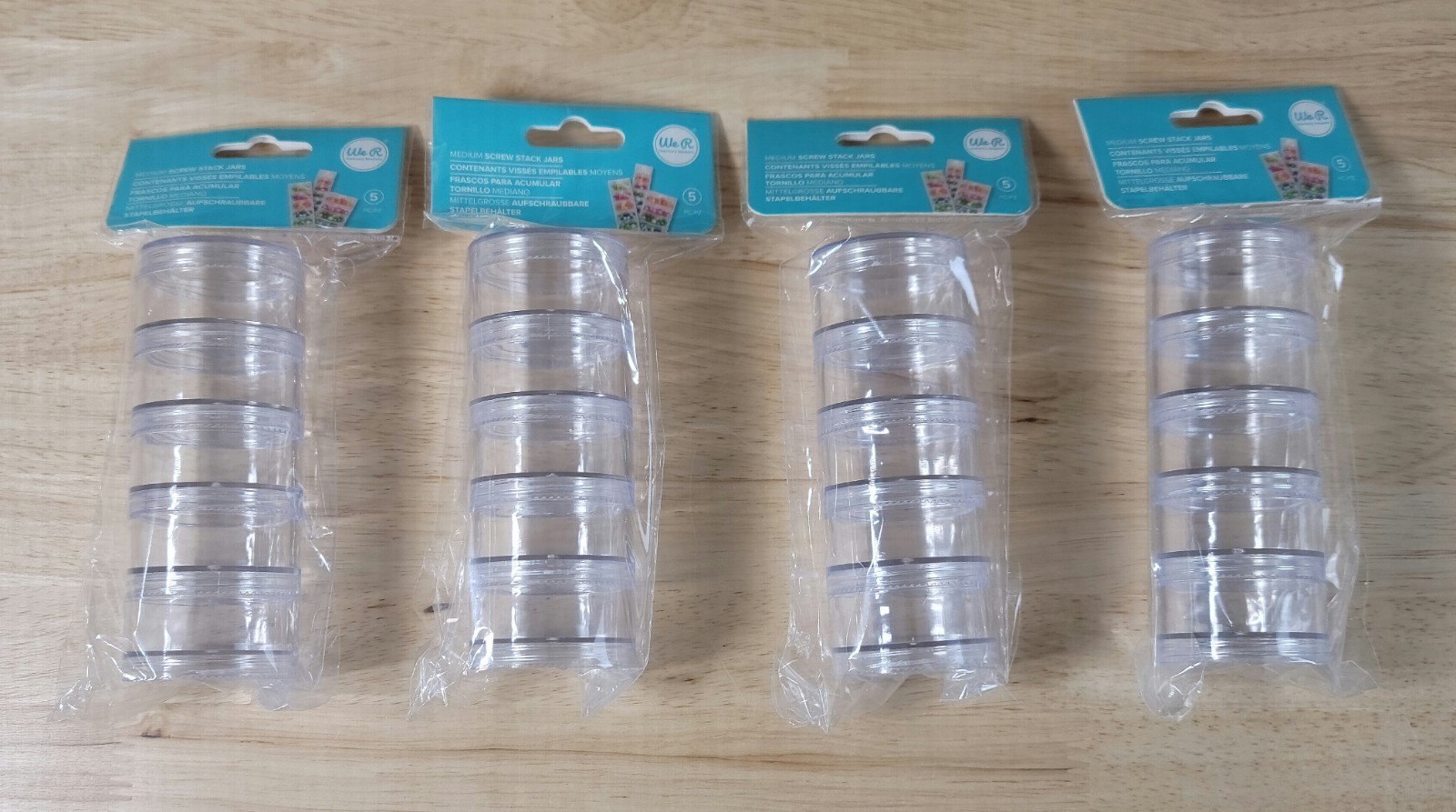 We R Memory Keepers MEDIUM SCREW STACK JARS Lot of 4 Plastic Jars