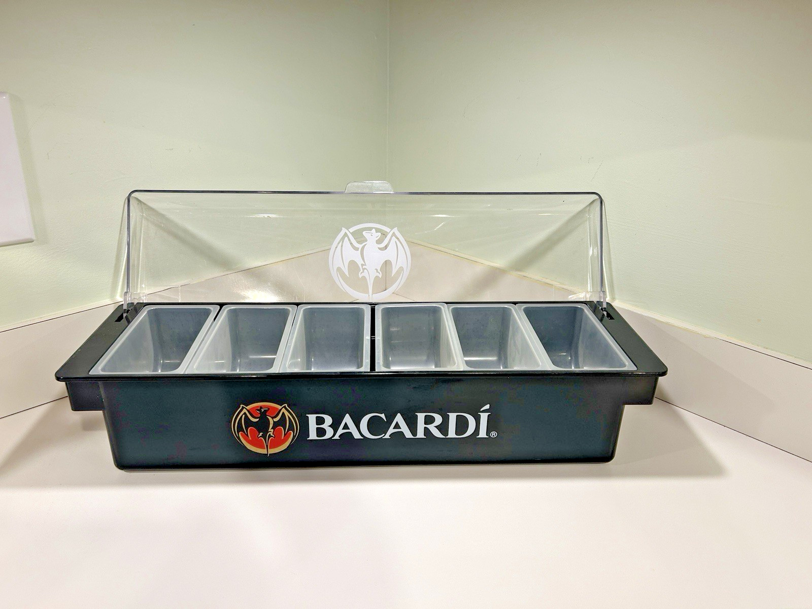 Bacardi Rum Bar Caddy Condiment Tray Six Compartments Barware Man Cave