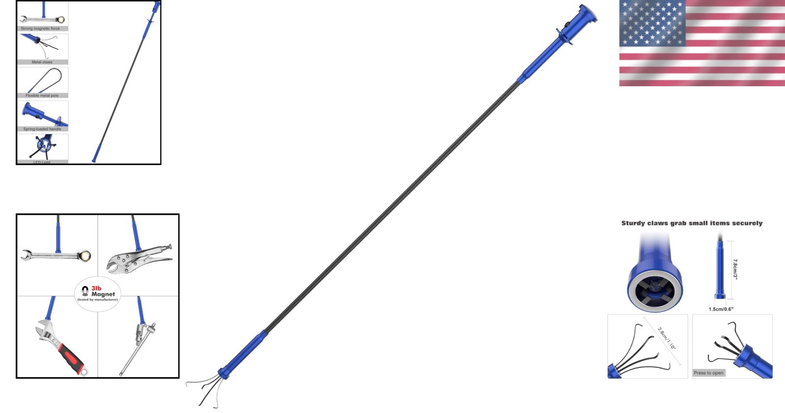 Alloy Steel LED Pickup Tool - Bendable Grabber for Efficient Object Retrieval