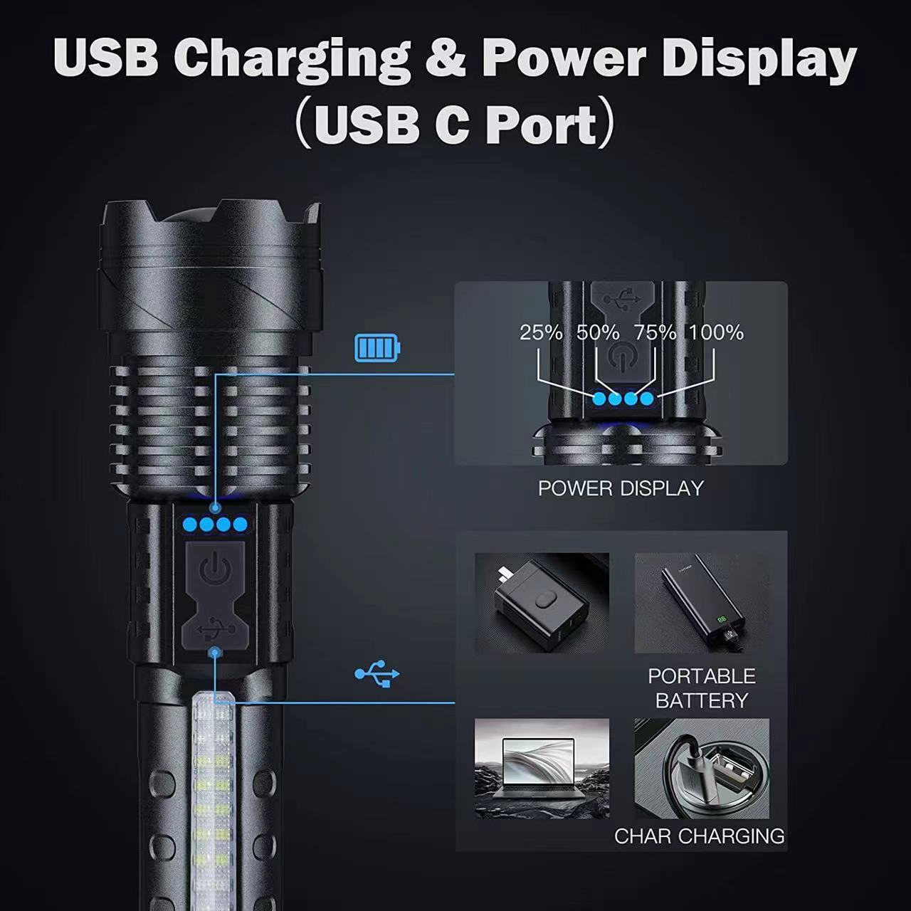 1000000 Lumens Rechargeable Super Bright LED Tactical Flashlight LED Work Light