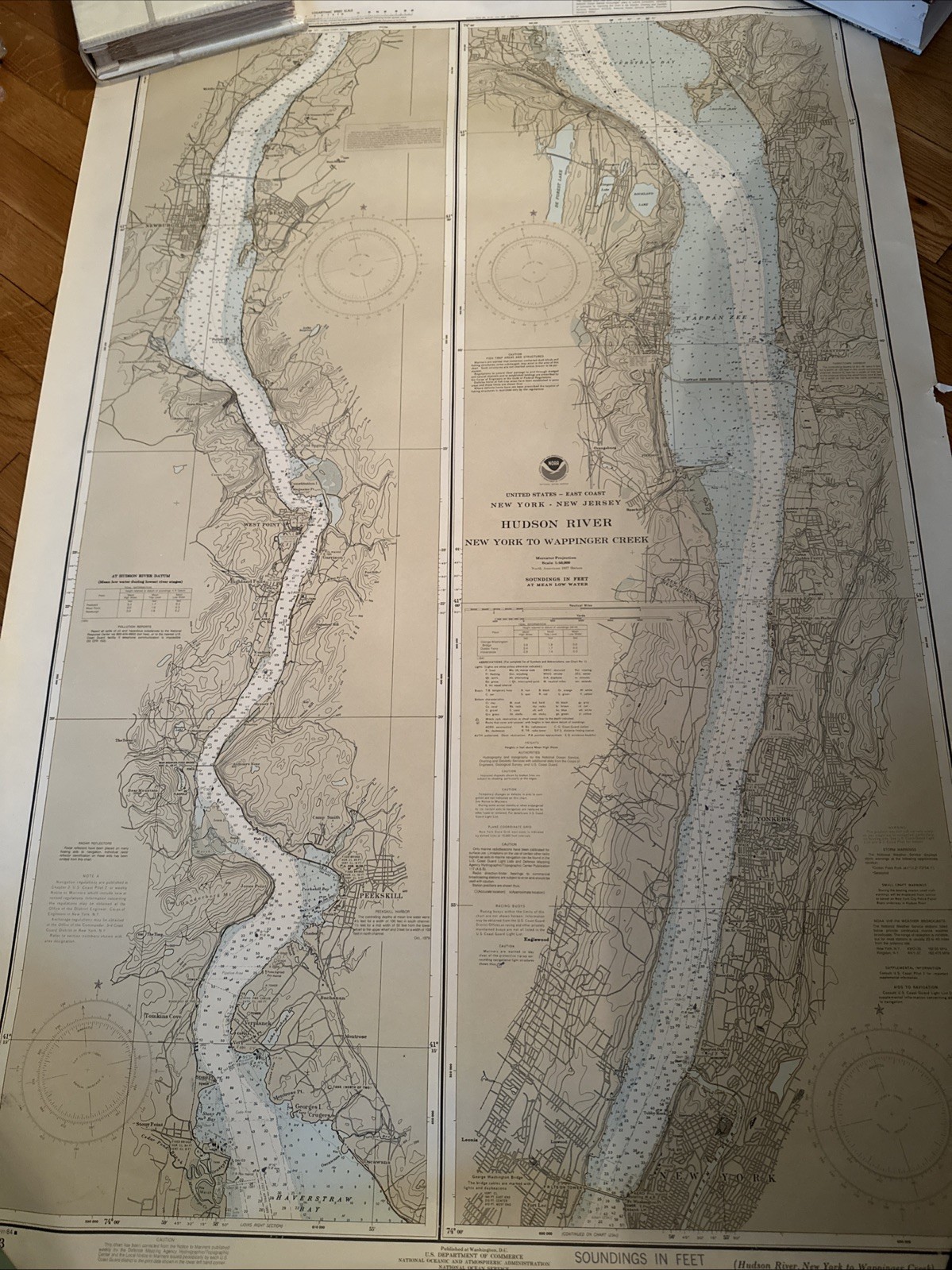 NOAA Nautical Chart 12343 Hudson River NY to Wappinger Creek 44x30