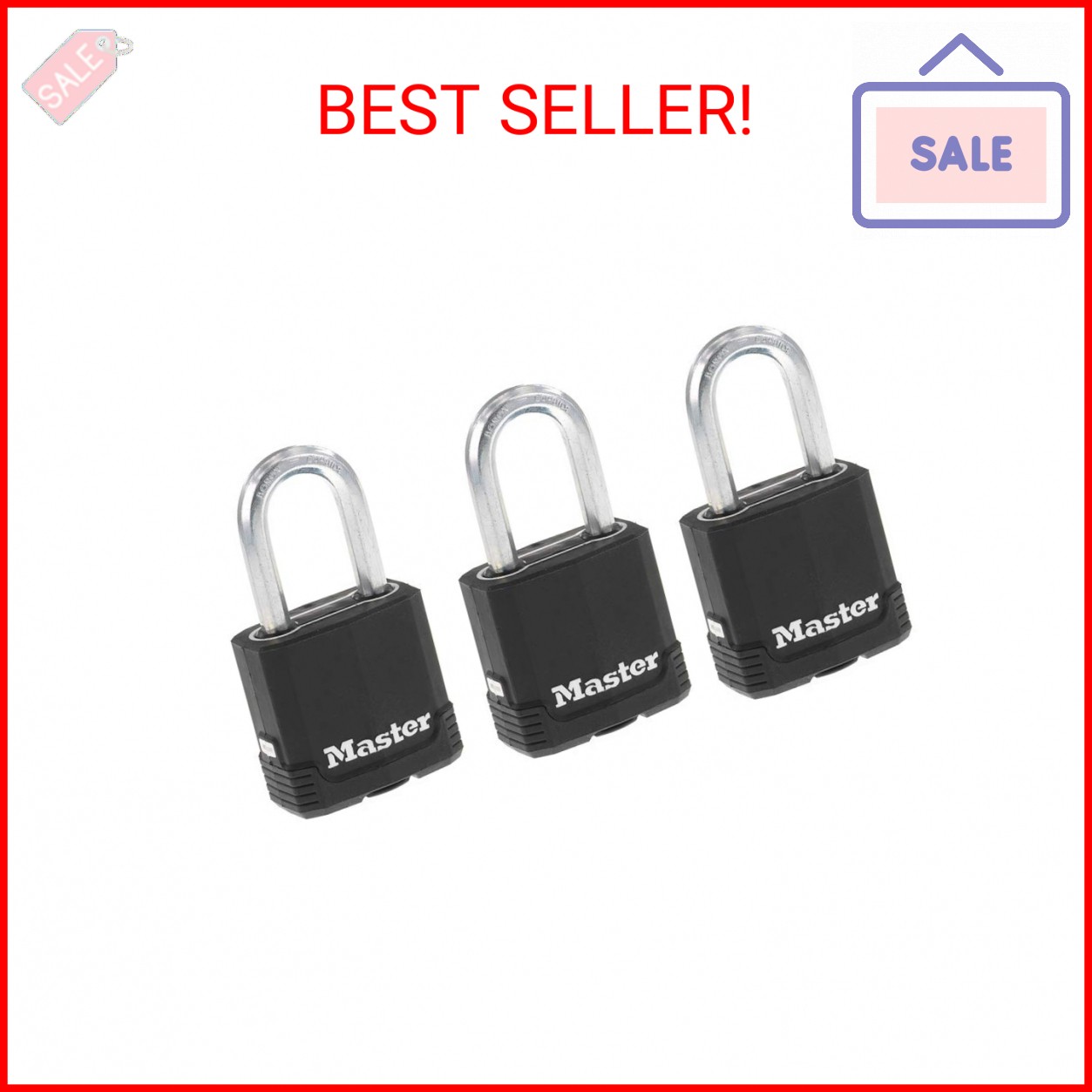 Master Lock Black Magnum Keyed-Alike Padlocks with All-Weather Cover, Outdoor Lo