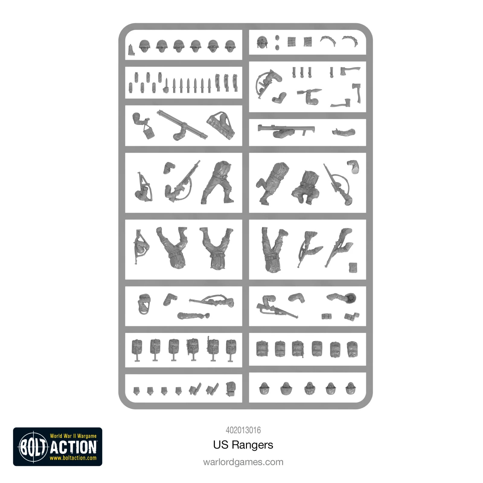 Bolt Action US Rangers 2024 Infantry Single Sprue w/ 5x bases Warlord Games 28mm
